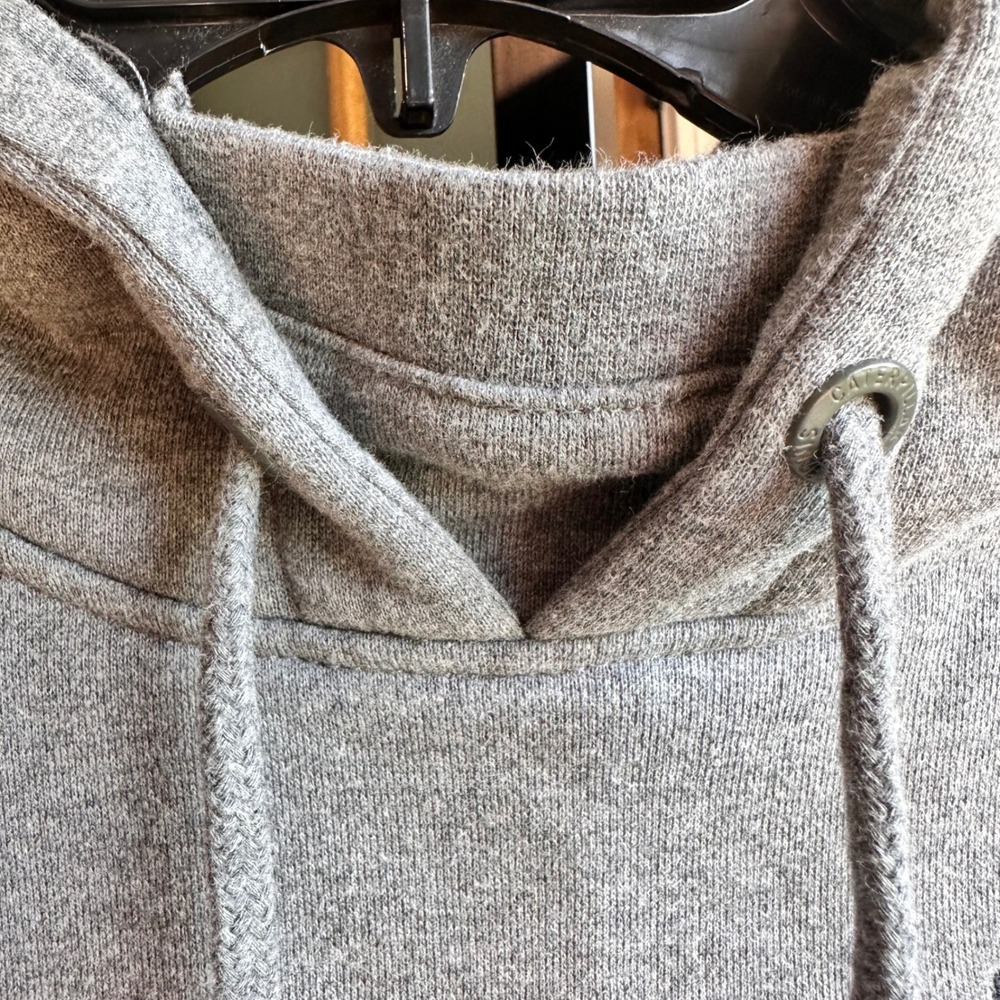 Caterpillar Hoodie Men Gray Logo Patch Pullover Workwear Casual Sweatshirt Large - Picture 6 of 9